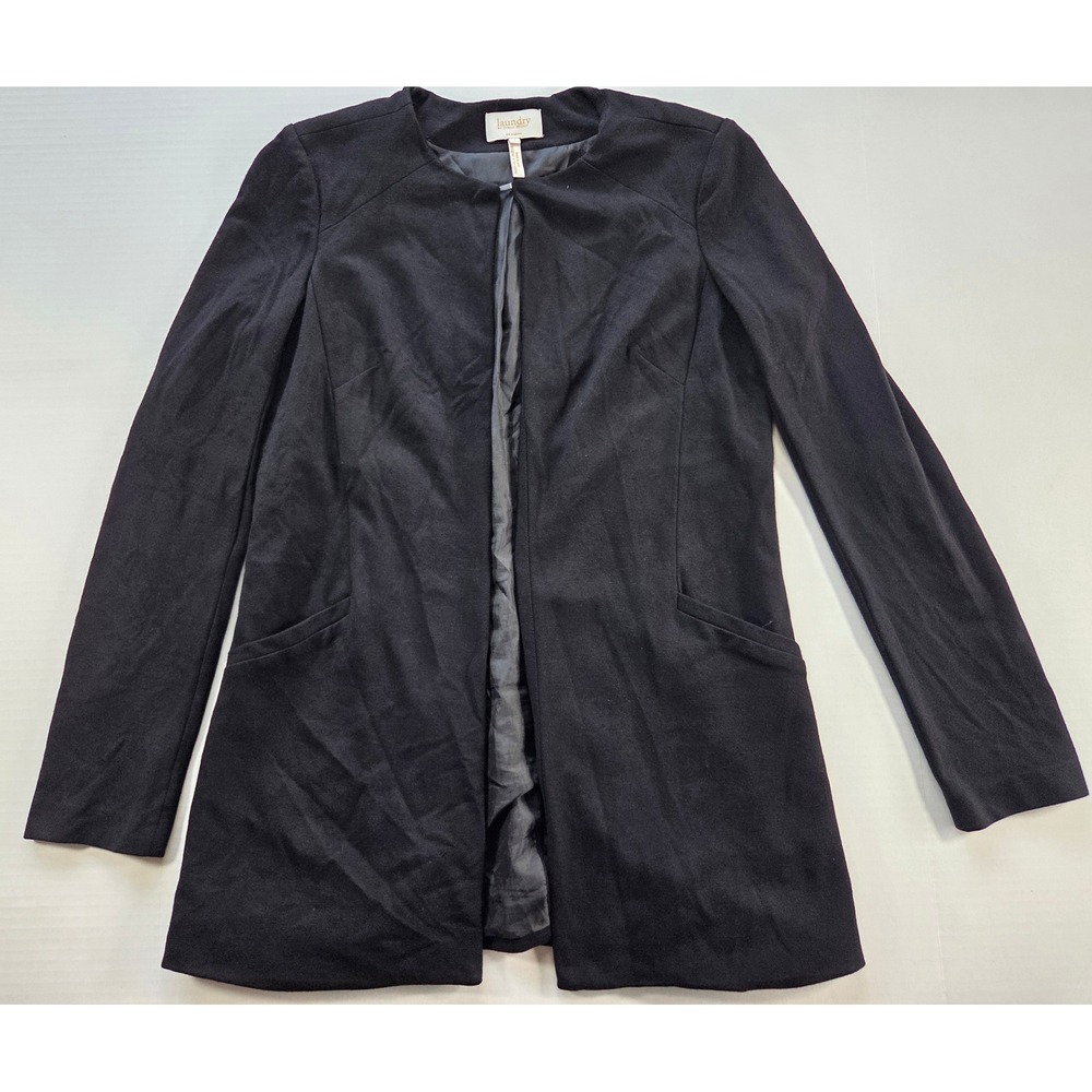 Laundry by Shelli Segal Womens Black Collarless Open Front Longline Blazer Sz 2